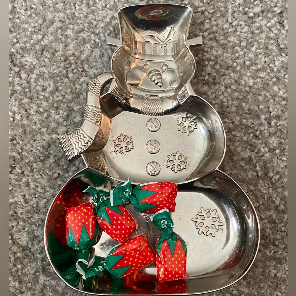 Silver Plated Vintage Snowman Shaped Candy Dish. Rare Find.